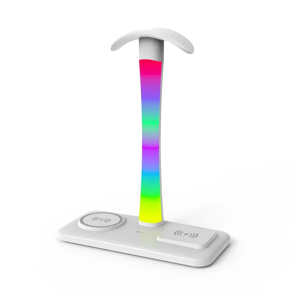 Multifunction Headphone Holder with Wireless Charger – Desk Stand with Ambient Light