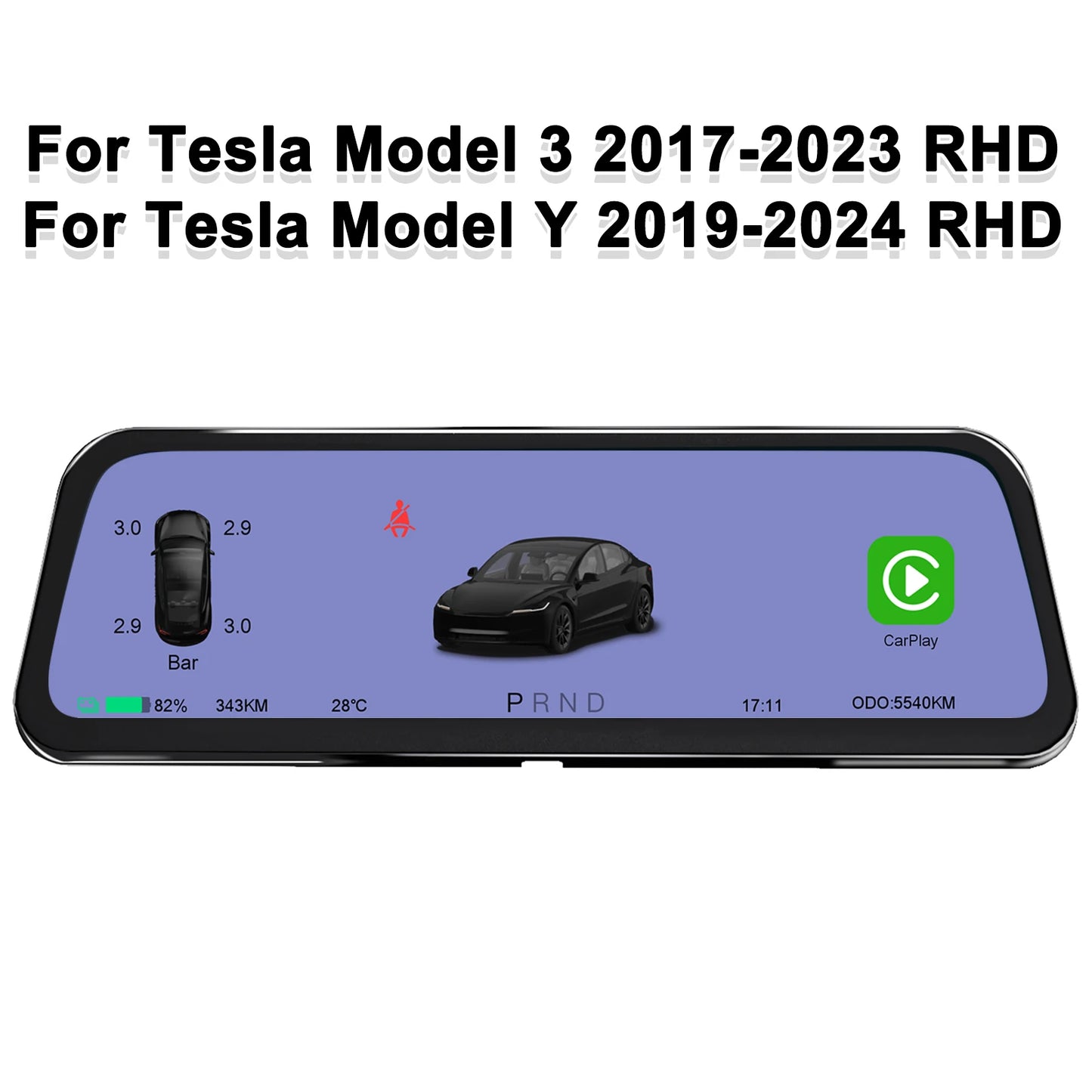 Onlysay 9.66″ Tesla Instrument Cluster Display for Model 3 & Model Y – Wireless CarPlay & Android Auto, Blind Spot Warning, OTA Updates
