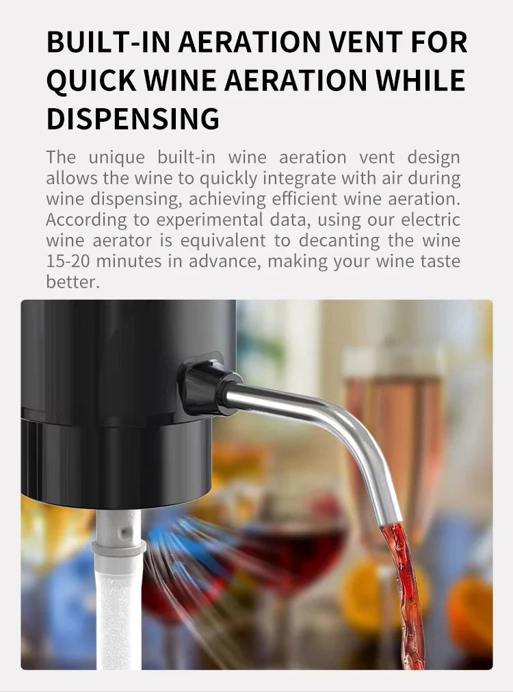 Electric Wine Decanter & Aerator – USB-C Rechargeable Instant Decanting for Wine Lovers