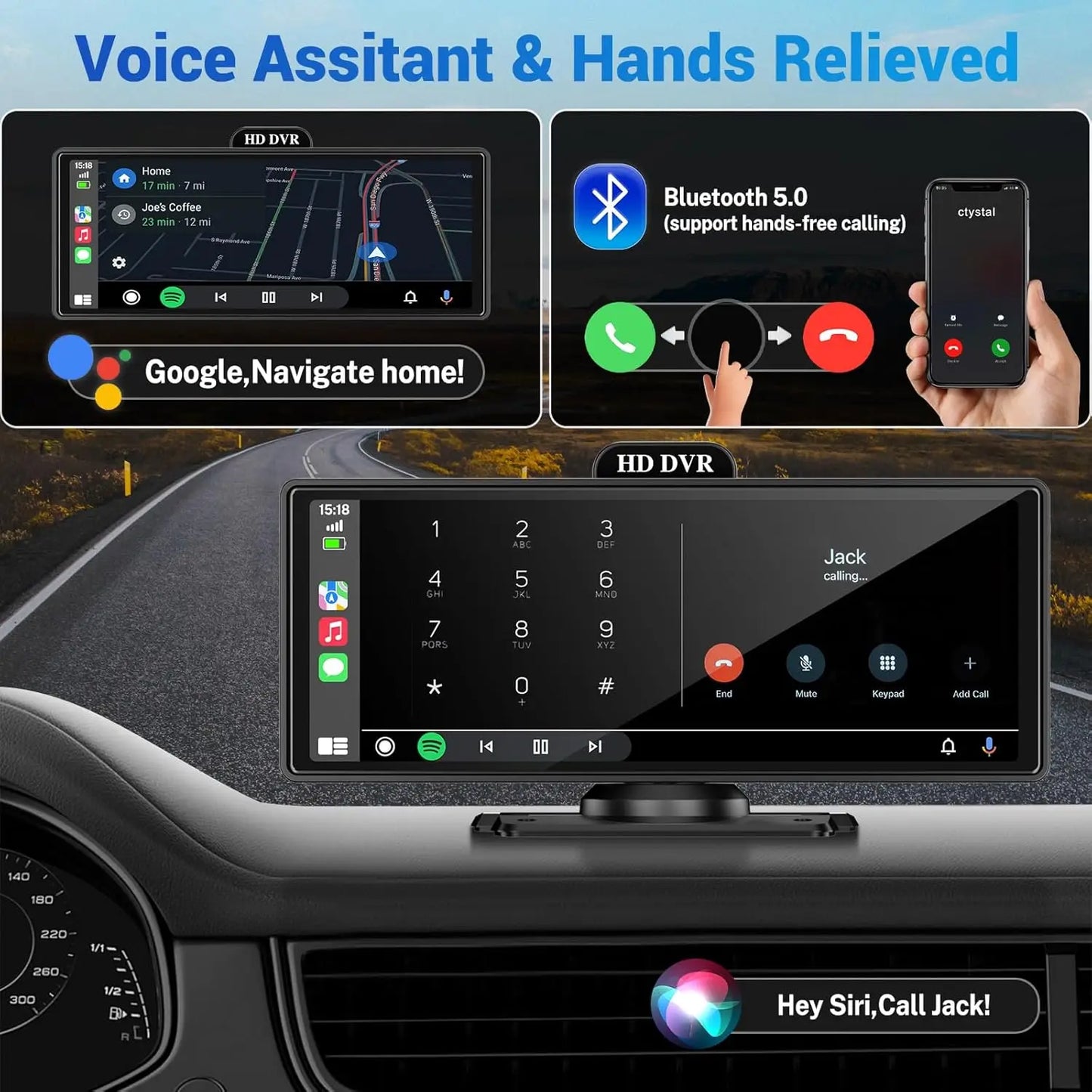 11.26″ 4K Dashboard Dash Cam – Wireless CarPlay & Android Auto, Dual Camera DVR with GPS