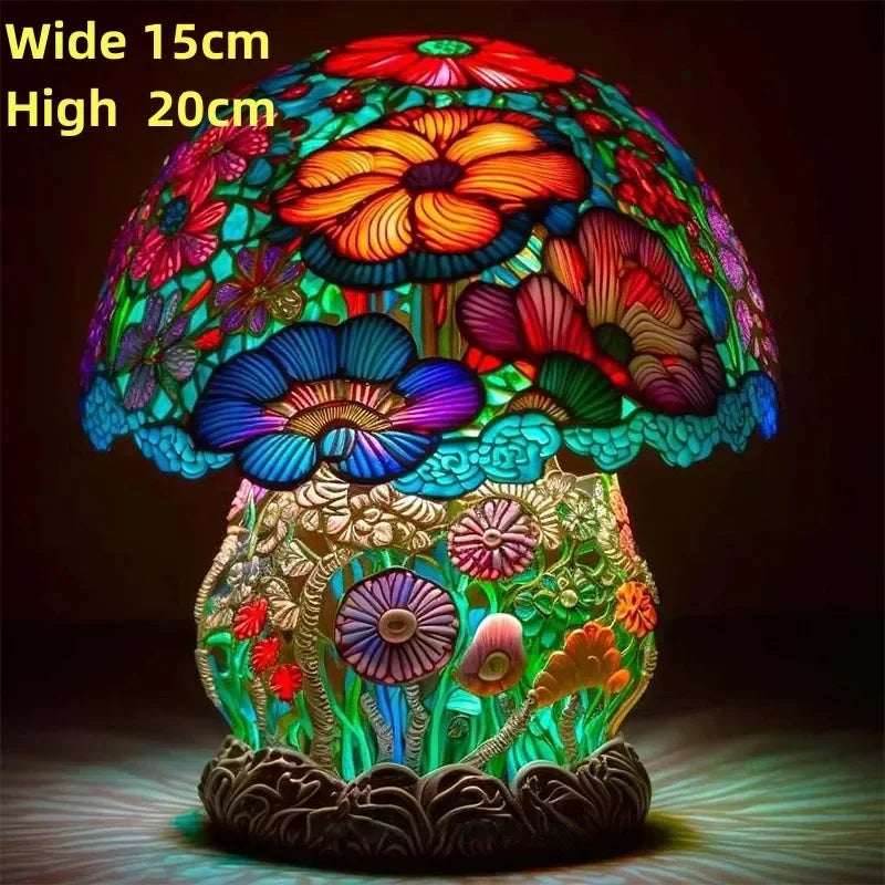Creative Stained Glass Mushroom Table Lamp | Colorful Atmosphere Bedside Light