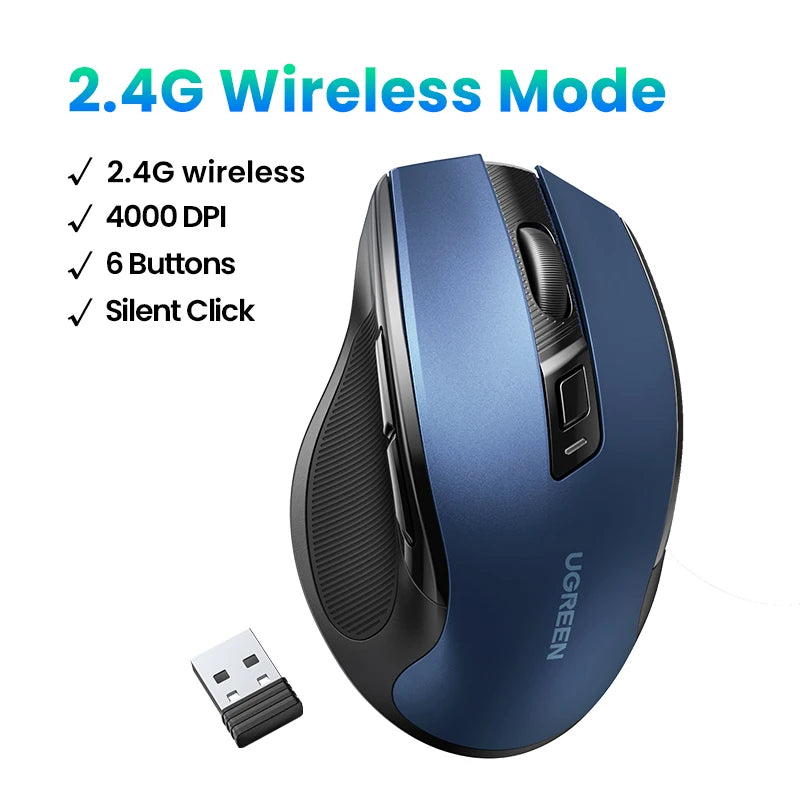 UGREEN MU006 Wireless Mouse – Bluetooth 5.0 & 2.4G, 4000 DPI, Silent Ergonomi