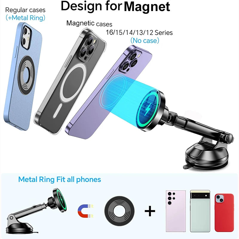 30W Magnetic Wireless Car Charger with Cooling Fan – Qi Fast Charging for iPhone