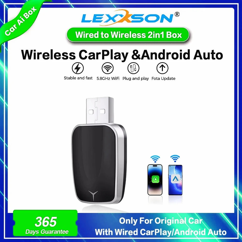Wireless Android Auto & CarPlay Adapter – Wired to Wireless Smart Box USB Plug & Play with WiFi Auto Connect