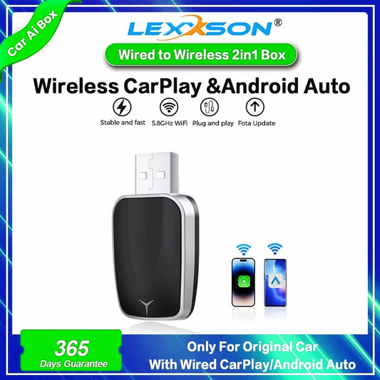 Wireless Android Auto & CarPlay Adapter – Wired to Wireless Smart Box USB Plug & Play with WiFi Auto Connect