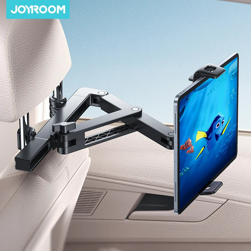 Car Headrest Tablet Holder – Foldable 360° Adjustable Backseat Mount