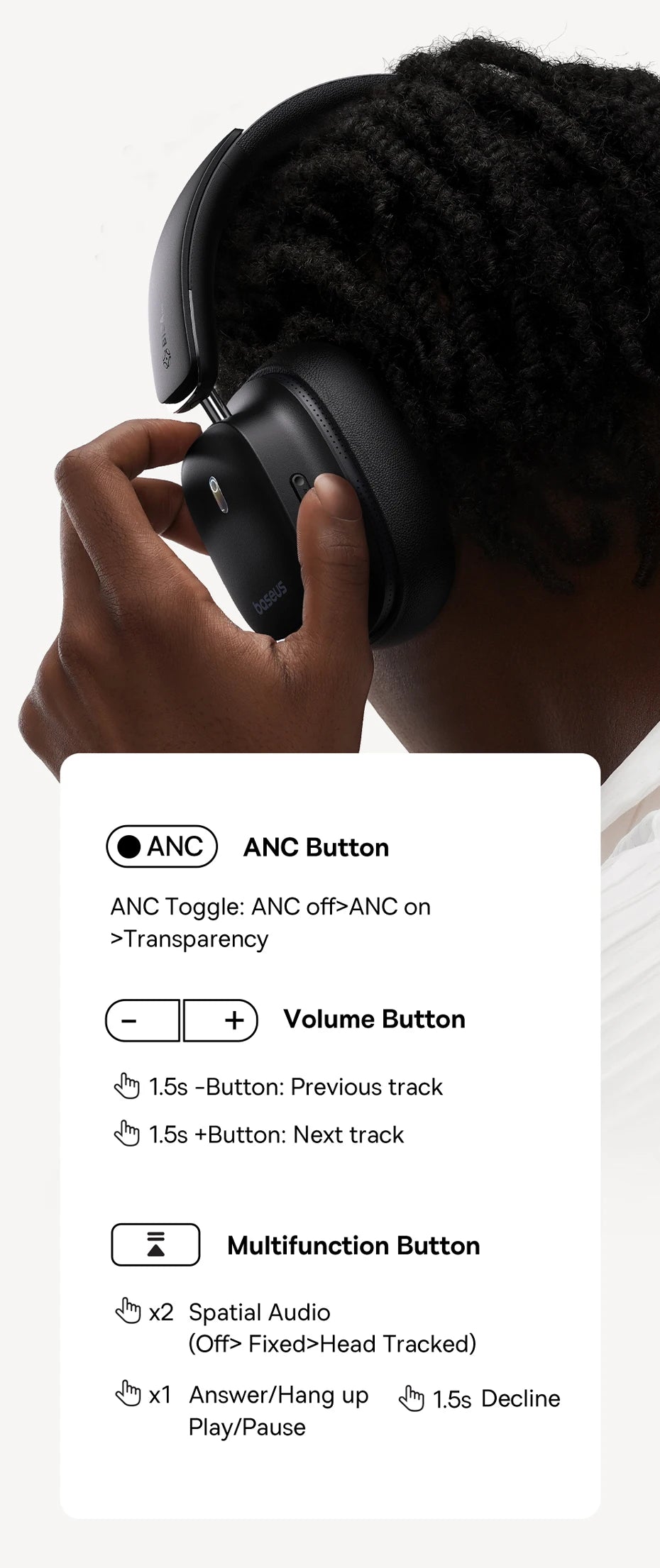 BASEUS Bowie 30 Max ANC Wireless Headphones – LDAC, Spatial Audio, 65H Battery