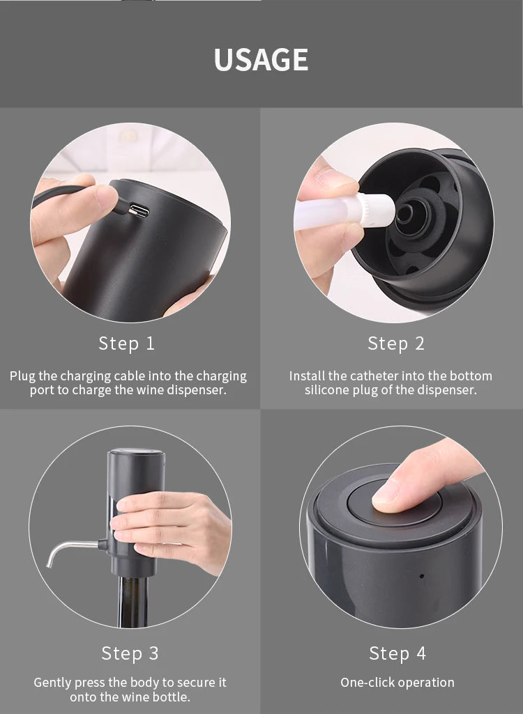 FLYMUYU Electric Wine Aerator Dispenser – USB-C Rechargeable One-Touch Automatic Wine Decanter