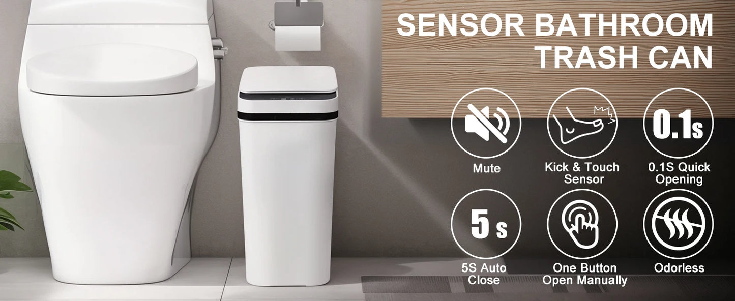 Hands-Free Induction Trash Bin – Rectangular Standing Waste Can for Home & Office
