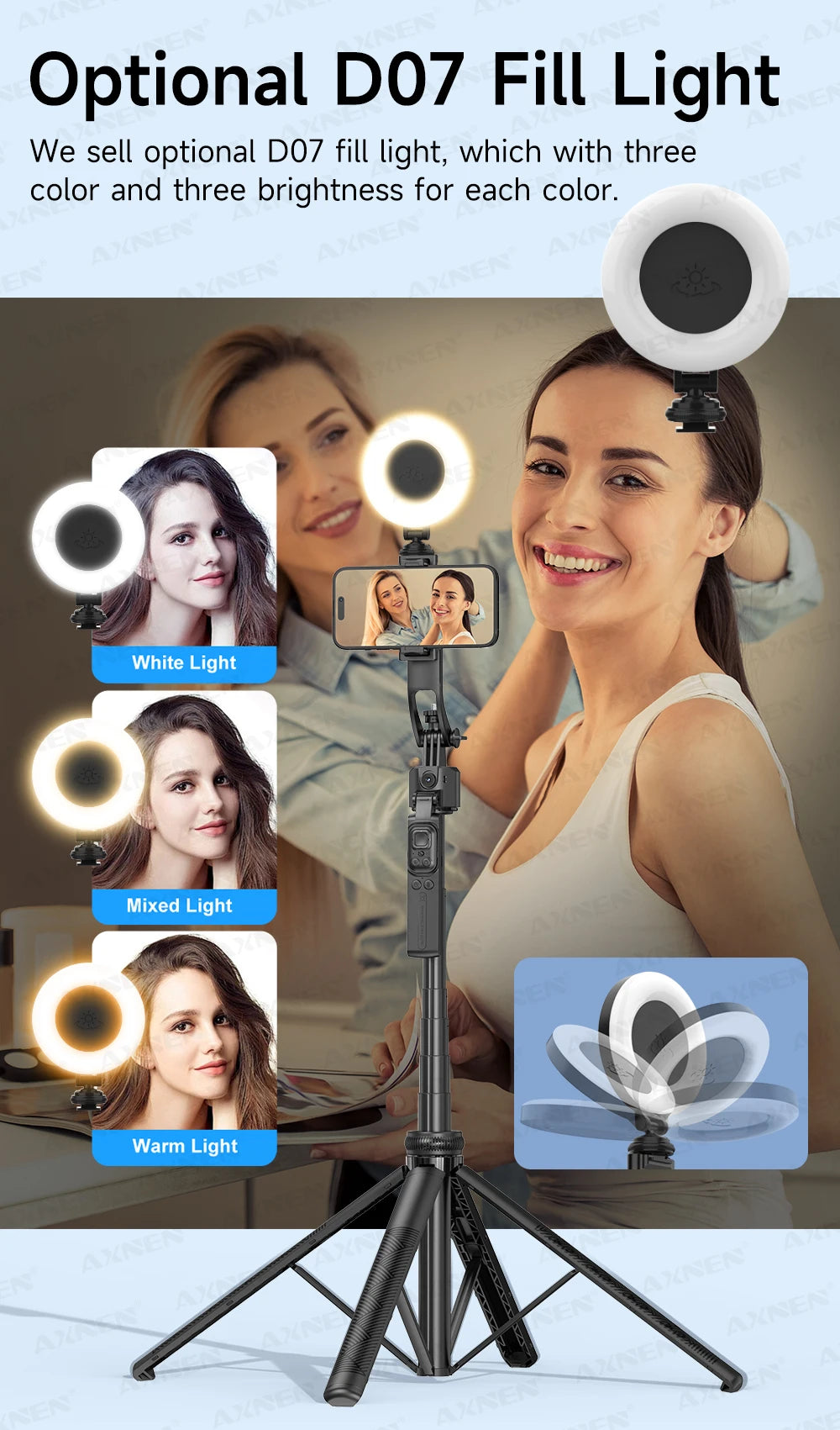 AI Face Tracking Selfie Stick Tripod – 1.63m Smart Quadrapod