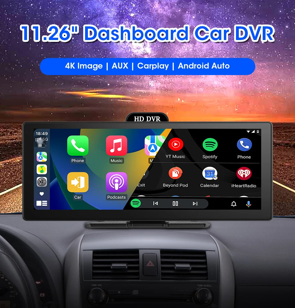 Srnubi 11.26" Portable 4K Car Dash Camera Dual Lens with IPS Touchscreen, Parking Monitor & ADAS