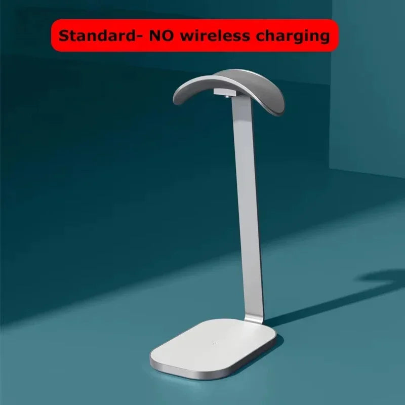 Premium Aluminium Headphone Stand with 15W Wireless Charging – Heavy Base Desk Holder