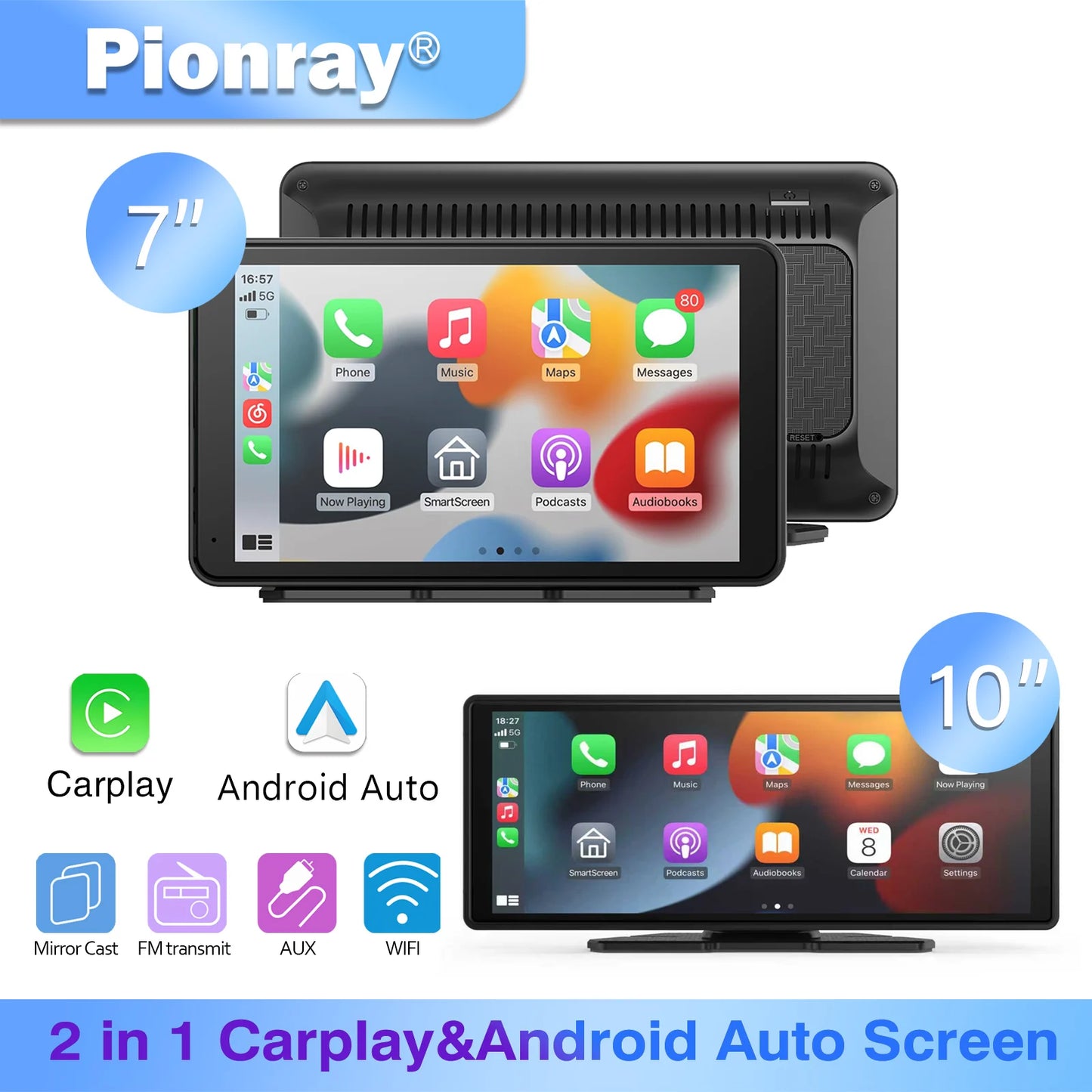 Pionray Universal Car Multimedia Player 7” / 10.26” – CarPlay, Android Auto