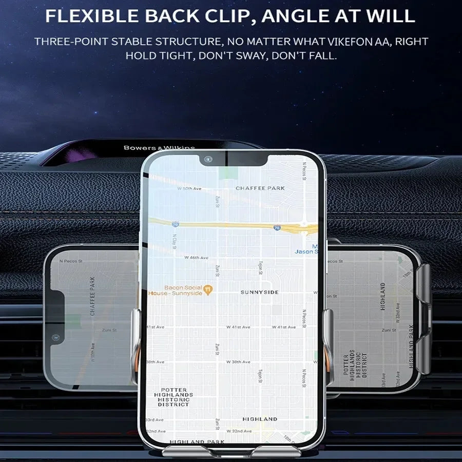 VIKEFON Qi Wireless Car Charger – One-Hand Auto Clamp with Cooling Fan