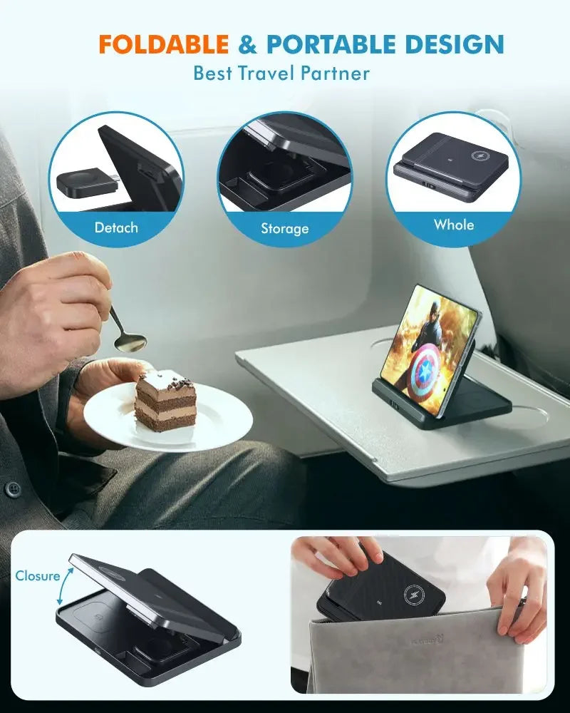 VIKEFON Foldable 3-in-1 Wireless Charger with Cooling Fan for Samsung Devices