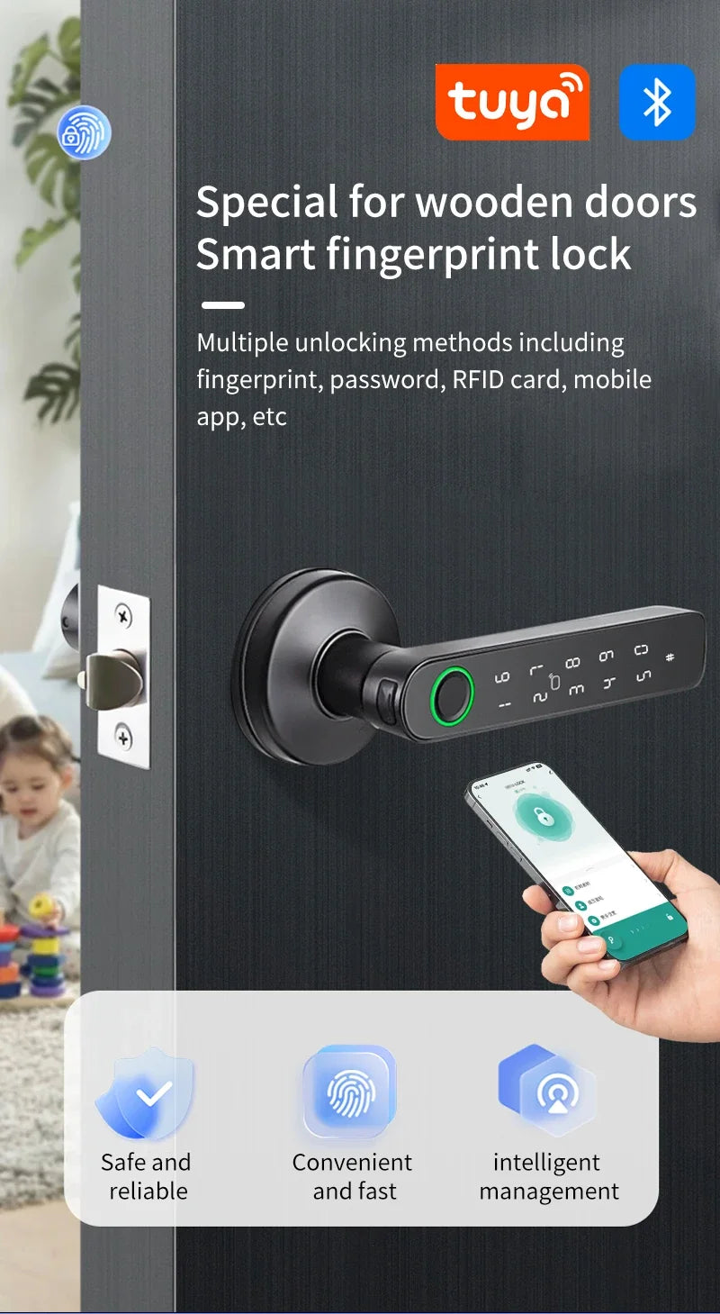 Tuya Smart Door Lock X1/X2 – Fingerprint, Password & App Control with Emergency USB