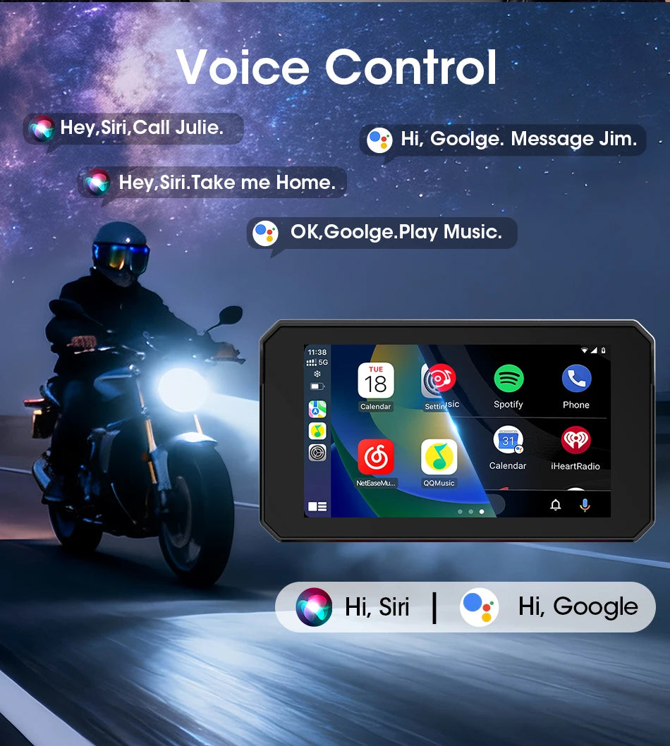 Jansite 5” IPX7 Motorcycle / Car Smart Display – Wireless CarPlay, Android Auto & MirrorLink