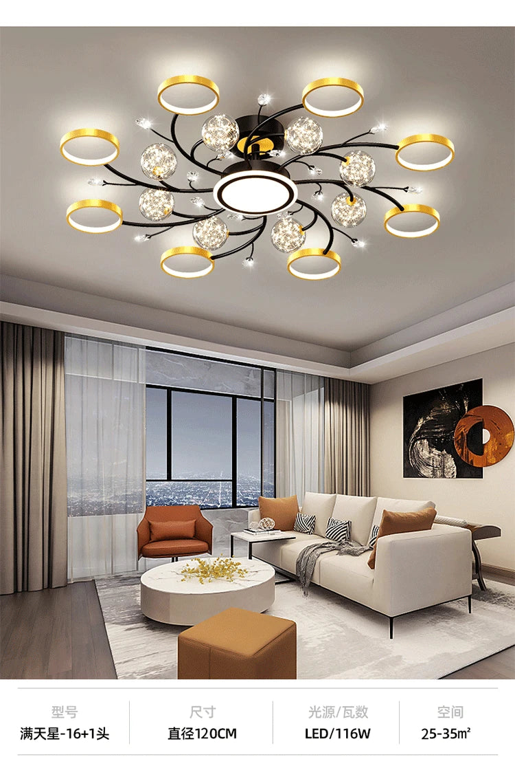 Artpad Modern Star Moon Ceiling Light Fixture | Romantic LED Chandelier for Bedroom & Living Room