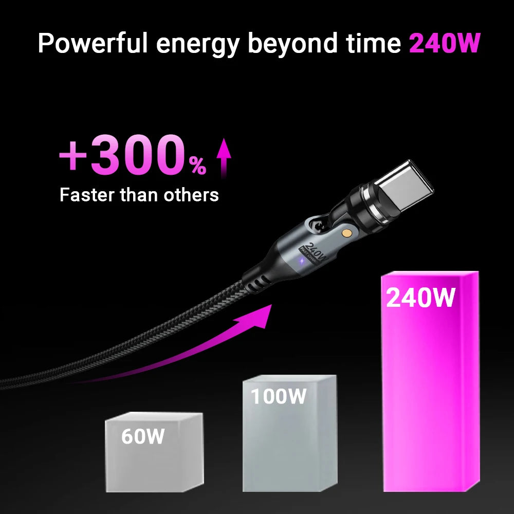 240W PD Magnetic Charging Cable – 48V 5A USB-C for Laptops, Phones & Tablets