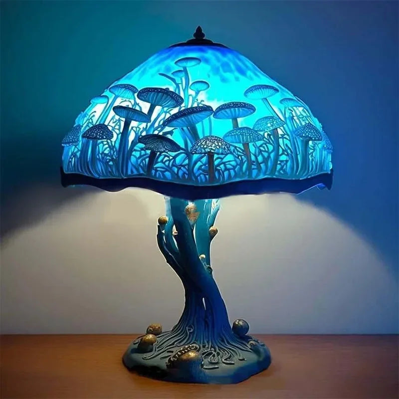 Creative Stained Glass Mushroom Table Lamp | Colorful Atmosphere Bedside Light