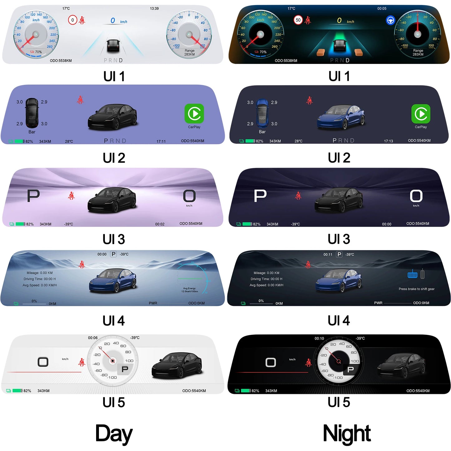 Onlysay 9.66″ Tesla Instrument Cluster Display for Model 3 & Model Y – Wireless CarPlay & Android Auto, Blind Spot Warning, OTA Updates