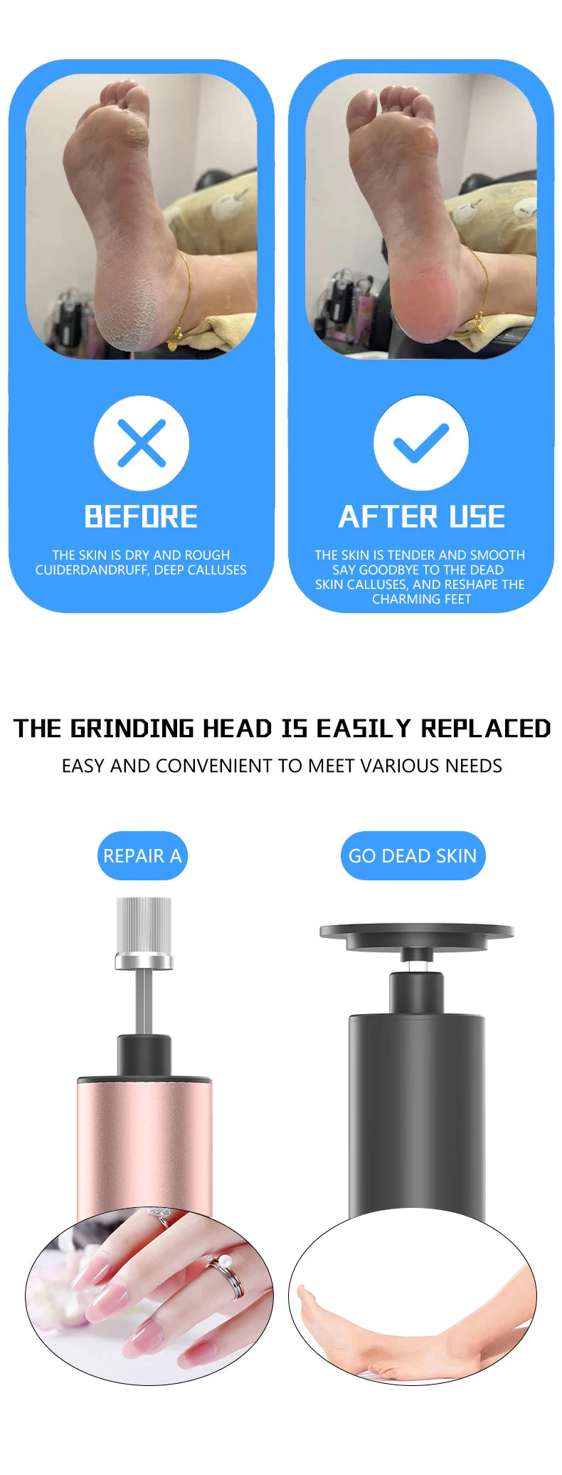 Professional Electric Foot File HX-12 – Metal Body, Dual Direction, Global Voltage (100–240V)