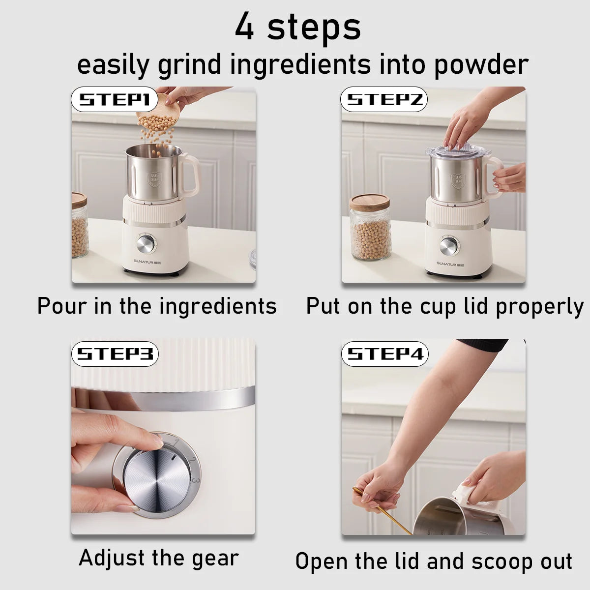 SUNATUR 500W Electric Food Grinder – 800ml Stainless Steel Grinding Cup with 4 Blades