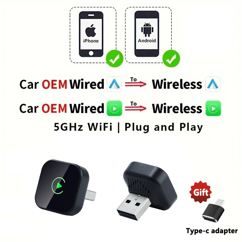 EKIY Wireless CarPlay & Android Auto Adapter – 2-in-1 Wired-to-Wireless USB Smart Dongle with OTA Updates