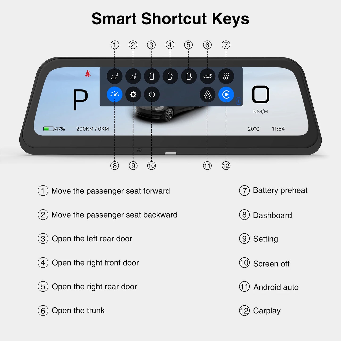 CATRONICS 9.6″ Tesla Instrument Cluster HUD – Linux Display with Wireless CarPlay & Android Auto, Blind Spot Alerts