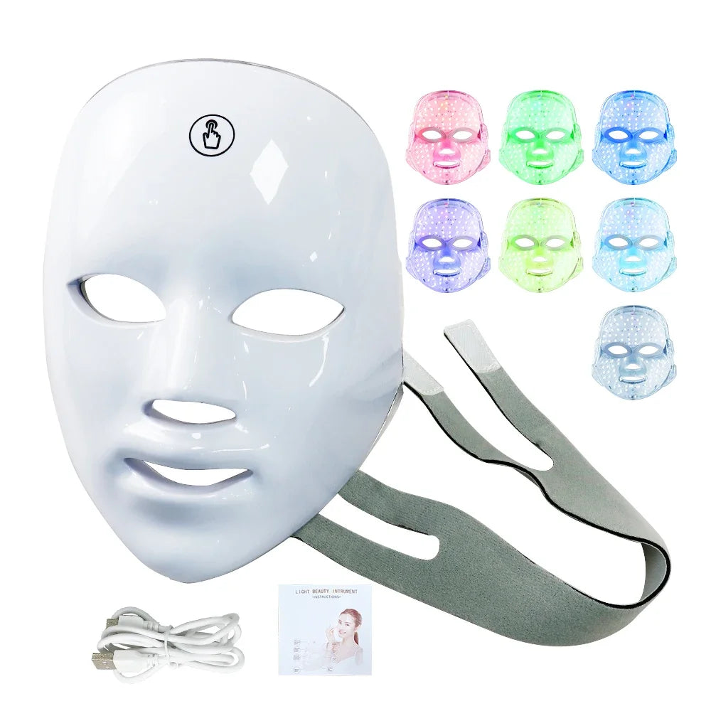 Portable LED Facial Mask with 7 Light Modes – USB Powered Skin Rejuvenation Device