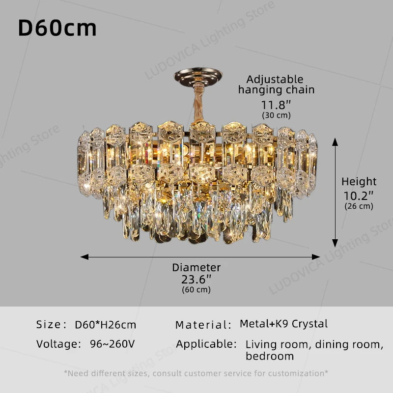 LUDOVICA Crystal LED Chandelier | Elegant Pendant Light for Bedroom & Dining