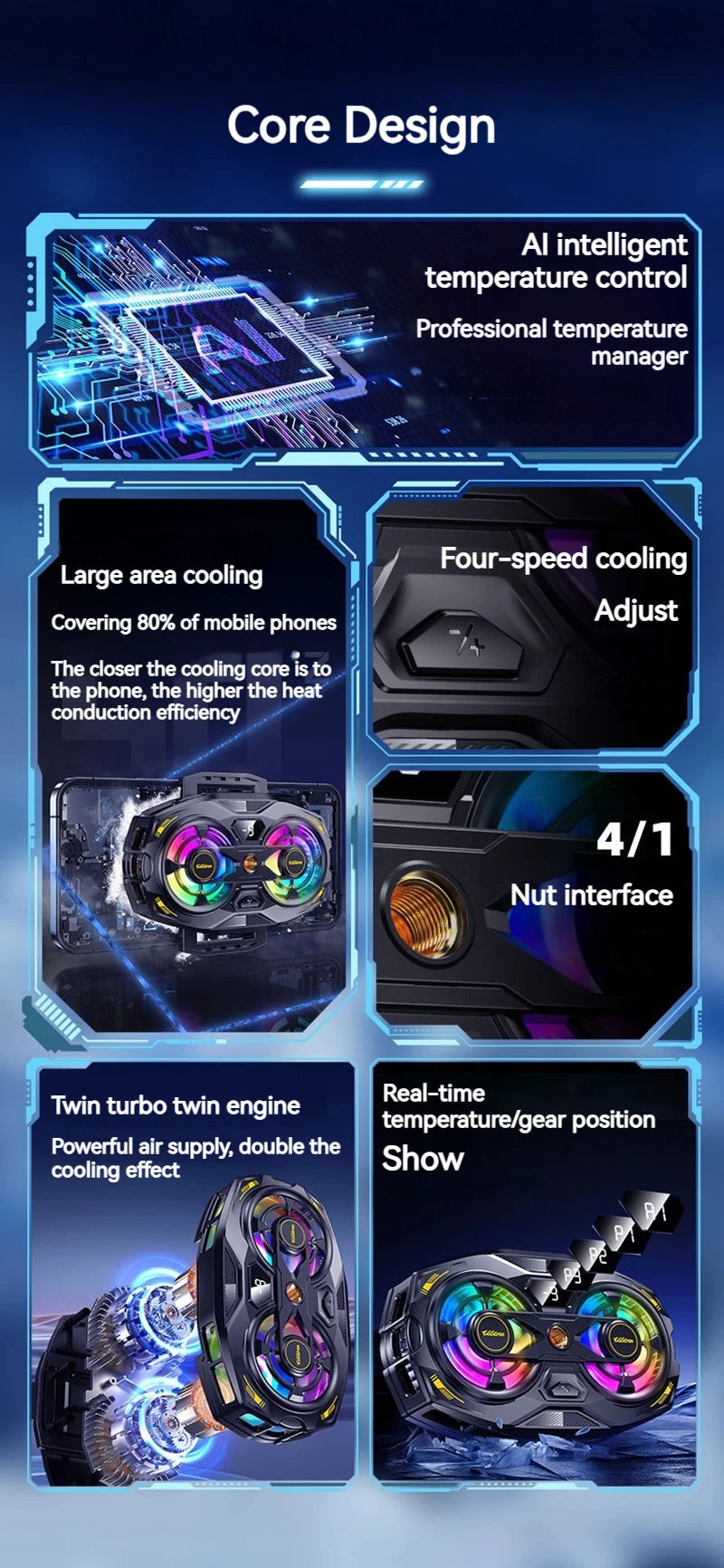 K32 Smartphone Cooler | Dual-Core Radiator, Digital Temperature Display & RGB