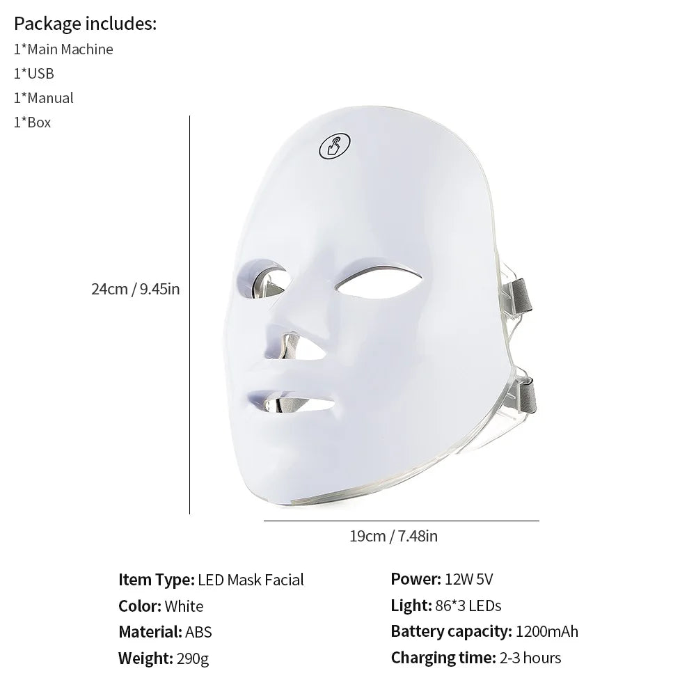 Professional 7-Color LED Face & Neck Mask – Home Skin Rejuvenation Device
