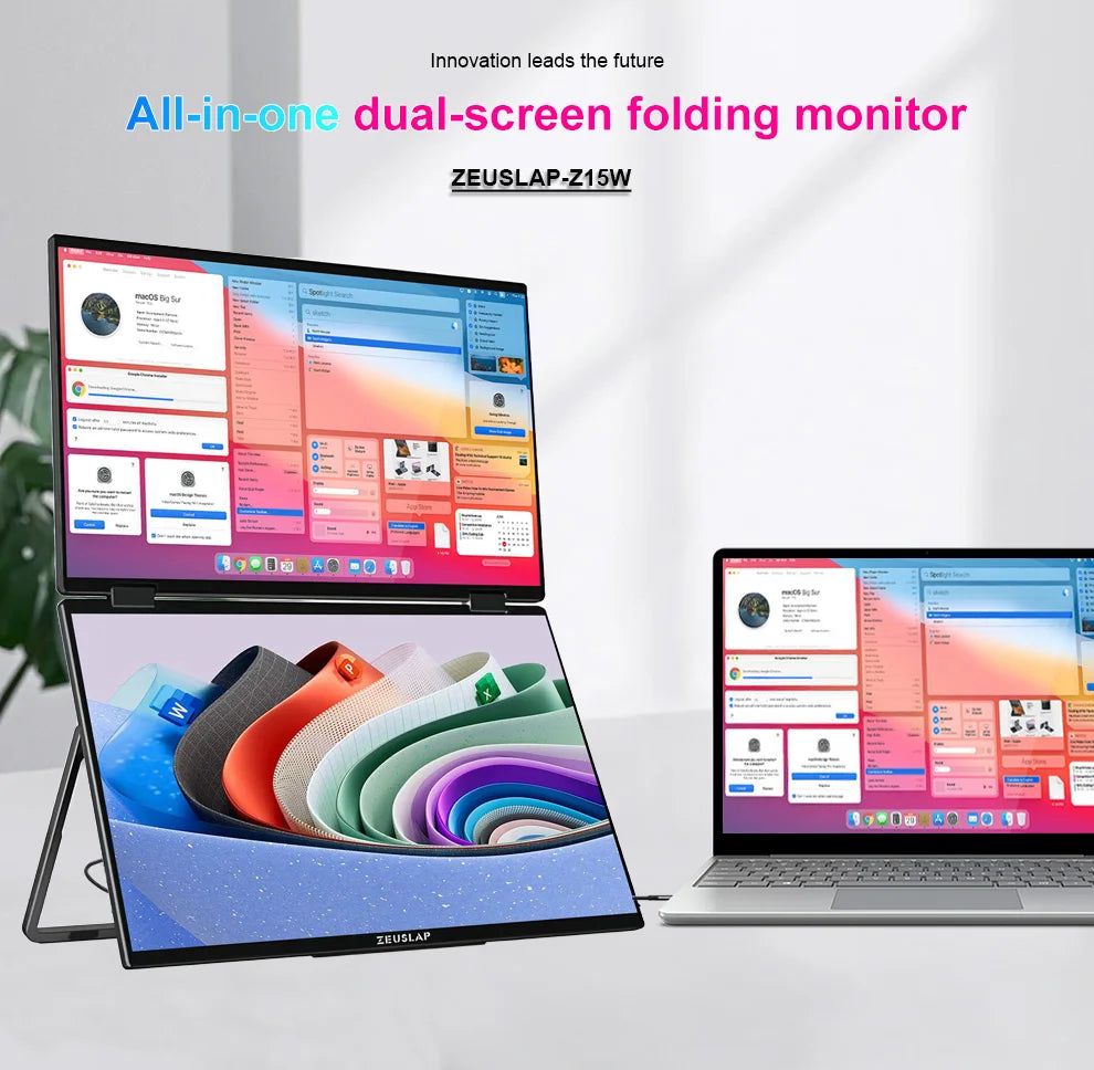 ZEUSLAP Z15W 15.6″ Dual Portable Monitor | FHD 1080P IPS | 100% sRGB | Thunderbolt/USB-C Foldable Screen