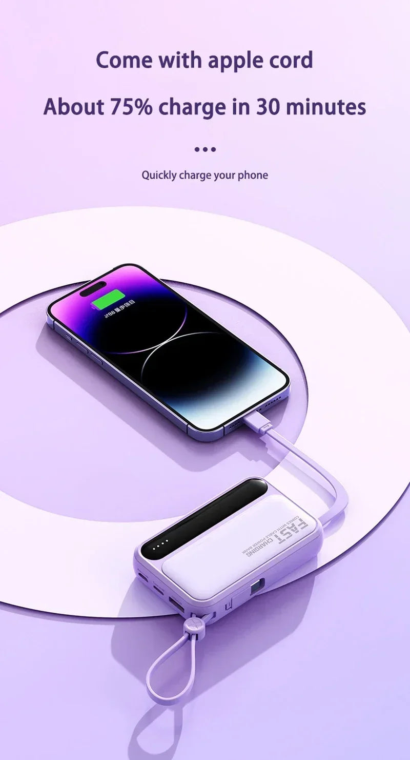 High-Capacity Power Bank 120W – Built-in 4 Cables, Digital Display (10000mAh / 30000mAh / 50000mAh)