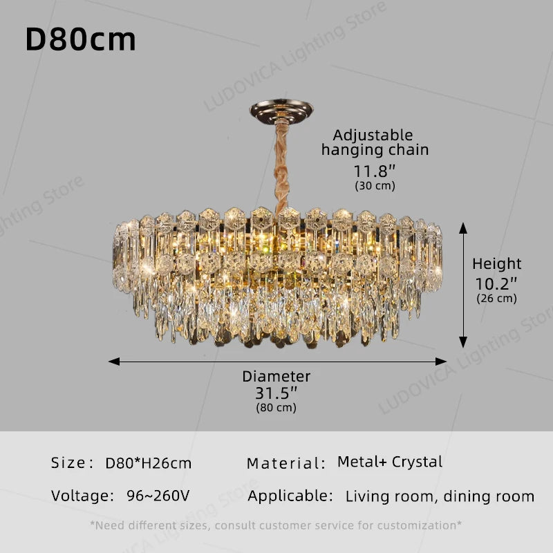 LUDOVICA Crystal LED Chandelier | Elegant Pendant Light for Bedroom & Dining