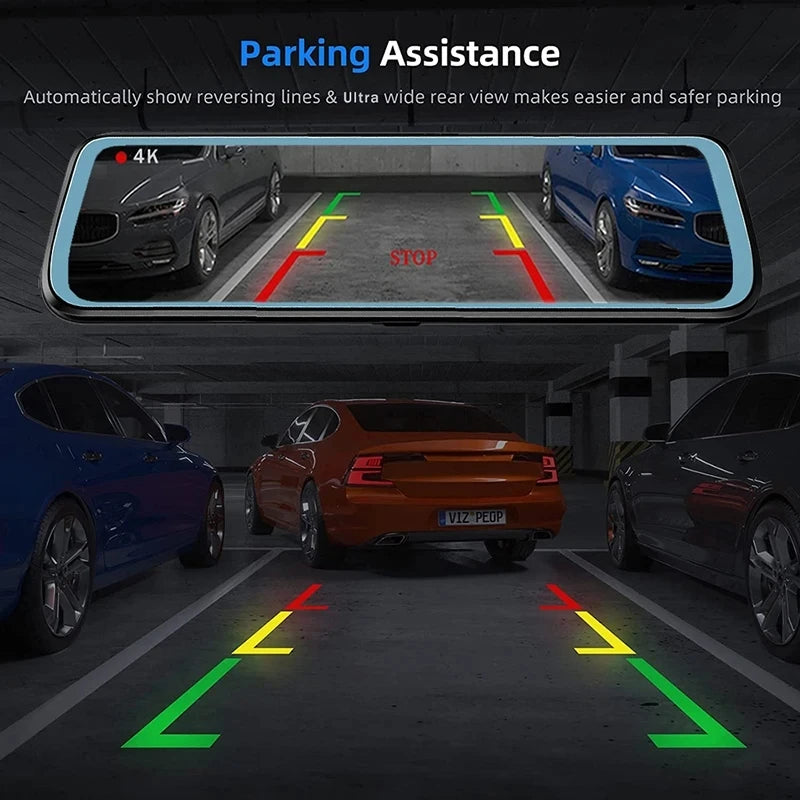 10″ 4K Car DVR Touch Screen with Wireless CarPlay & Android Auto – Front & Rear Dash Cam