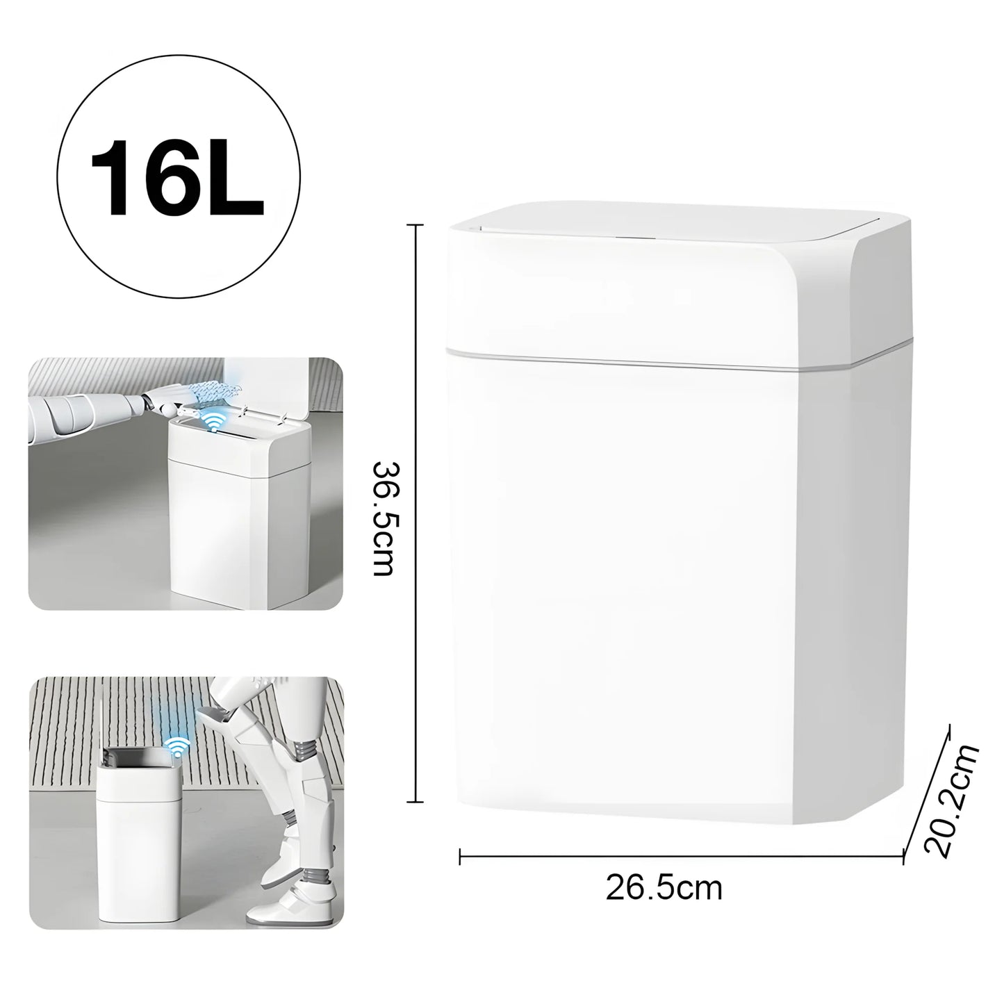 Smart Sensor Trash Can – Dual Induction Wave & Knee Open Bin (12L / 16L)