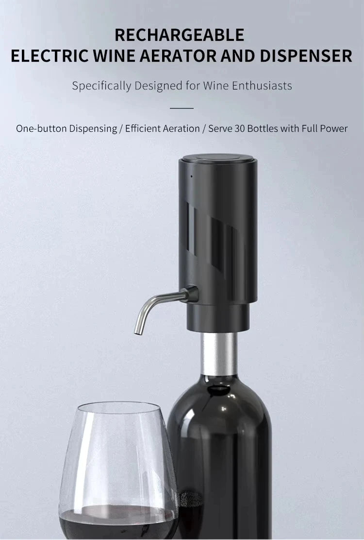 Electric Wine Decanter & Aerator – USB-C Rechargeable Instant Decanting for Wine Lovers