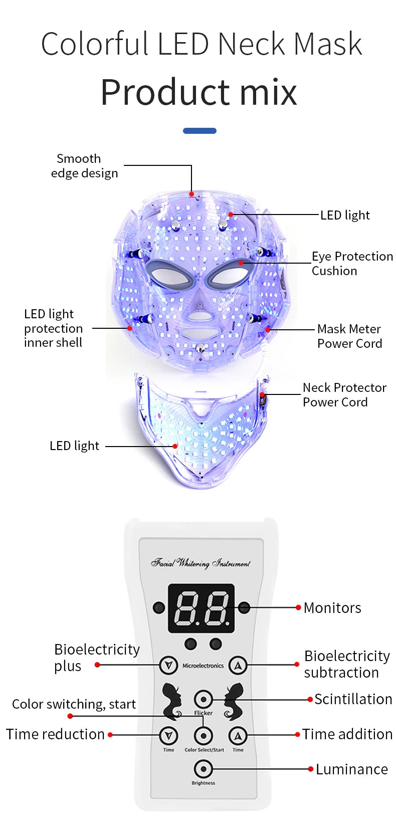 Pyeeyan 7-Color LED Face & Neck Mask – USB Powered Full-Spectrum Skincare Beauty Device