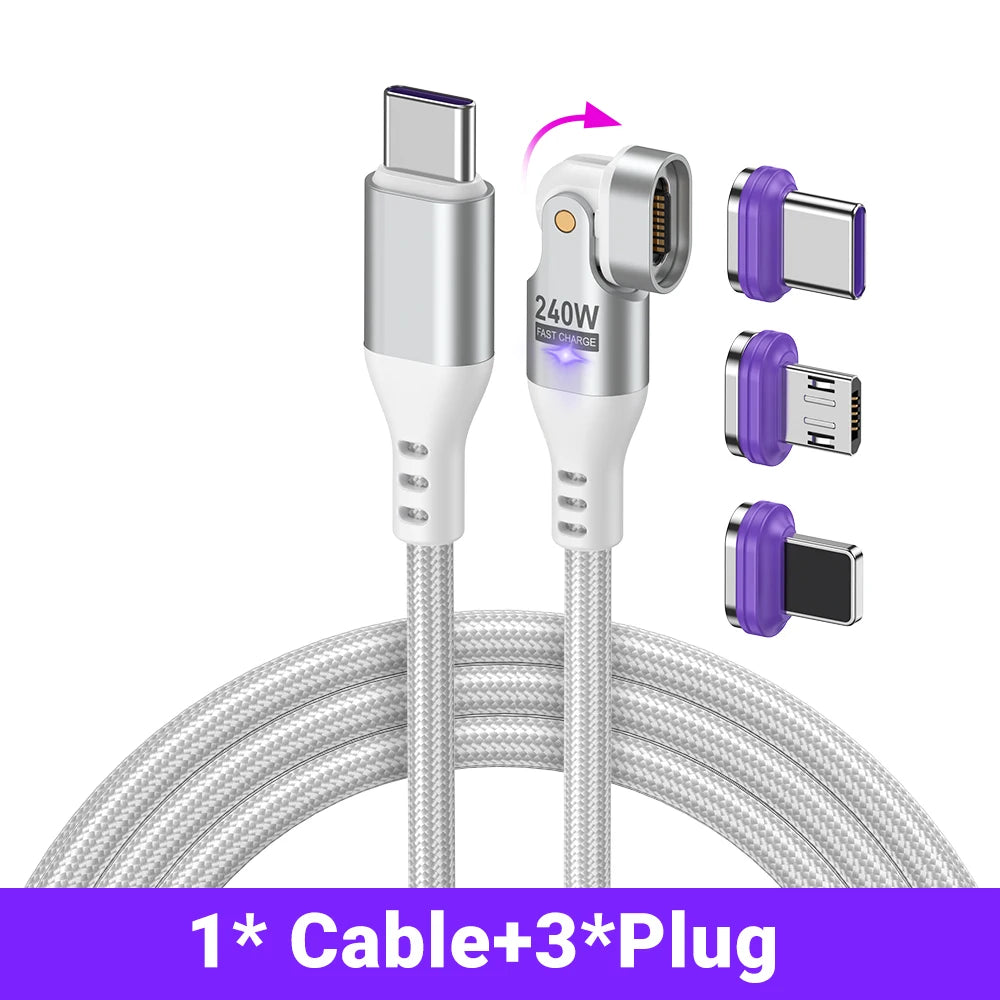 Magnetic USB-C Cable 240W PD – 3-in-1 Type-C / Lightning / Micro, 5A Fast Charge