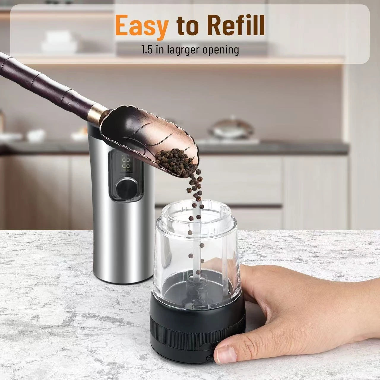 Electric Salt & Pepper Grinder – Stainless Steel Automatic Mill (mimo-26)