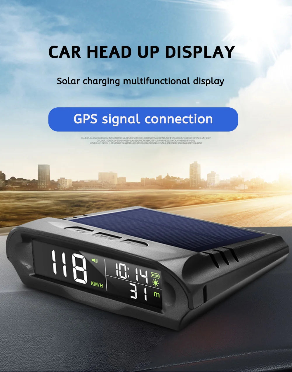 MAIMEIMI Solar GPS Car Head-Up Display – Universal Digital Speedometer HUD with Overspeed & Fatigue Alertsr