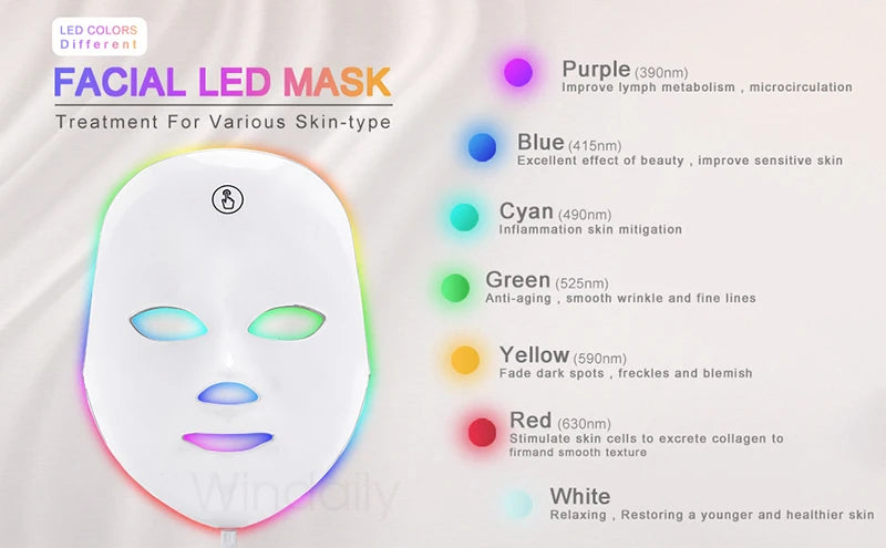Windaily LED Face Mask with 7 Light Modes – Wireless USB Charging Beauty Therapy