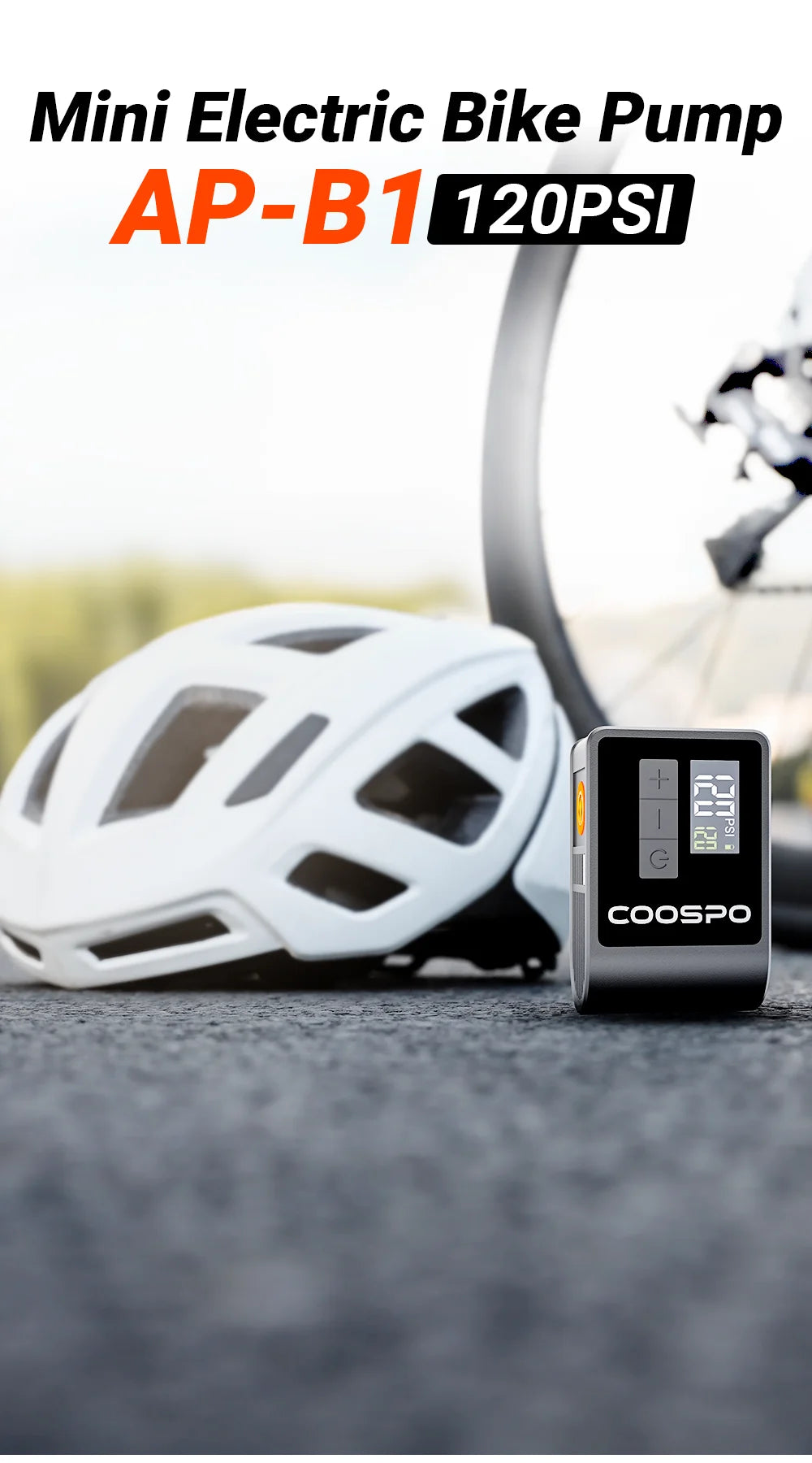 COOSPO Smart Electric Bicycle Tire Pump with Digital Pressure Display Rechargeable Portable Inflator