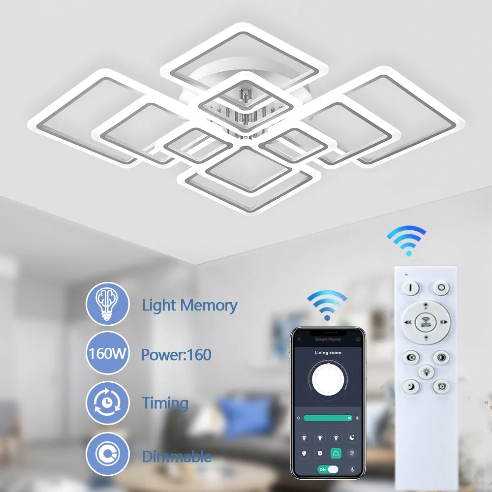Jelena Modern Square LED Ceiling Lamp | Smart Dimming, 4–10 Head Options