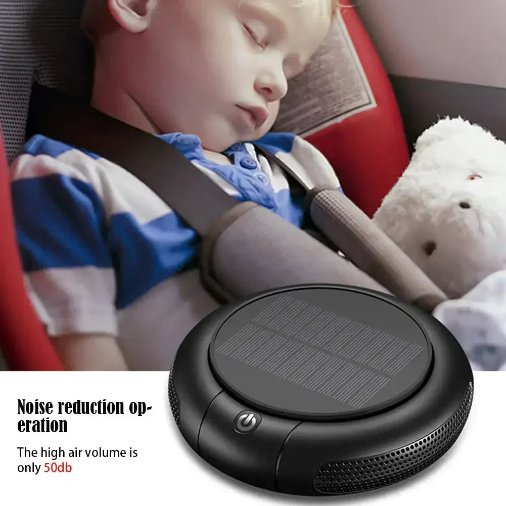 Solar USB Car Air Purifier with Ozone & Negative Ion Deodorization – Dual HEPA Purification (360° Clean Air)