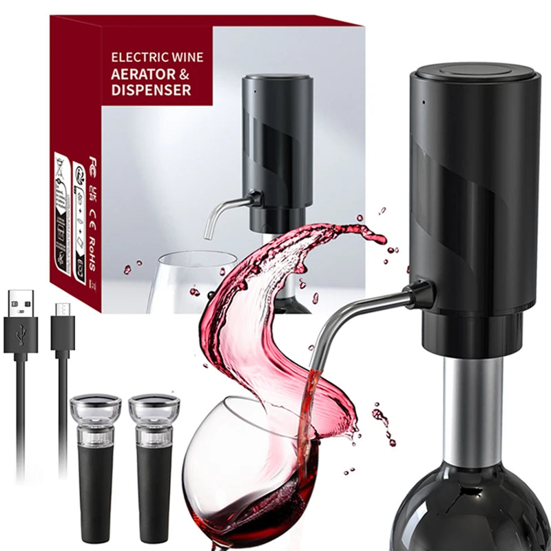 FLYMUYU Electric Wine Aerator Dispenser – USB-C Rechargeable One-Touch Automatic Wine Decanter