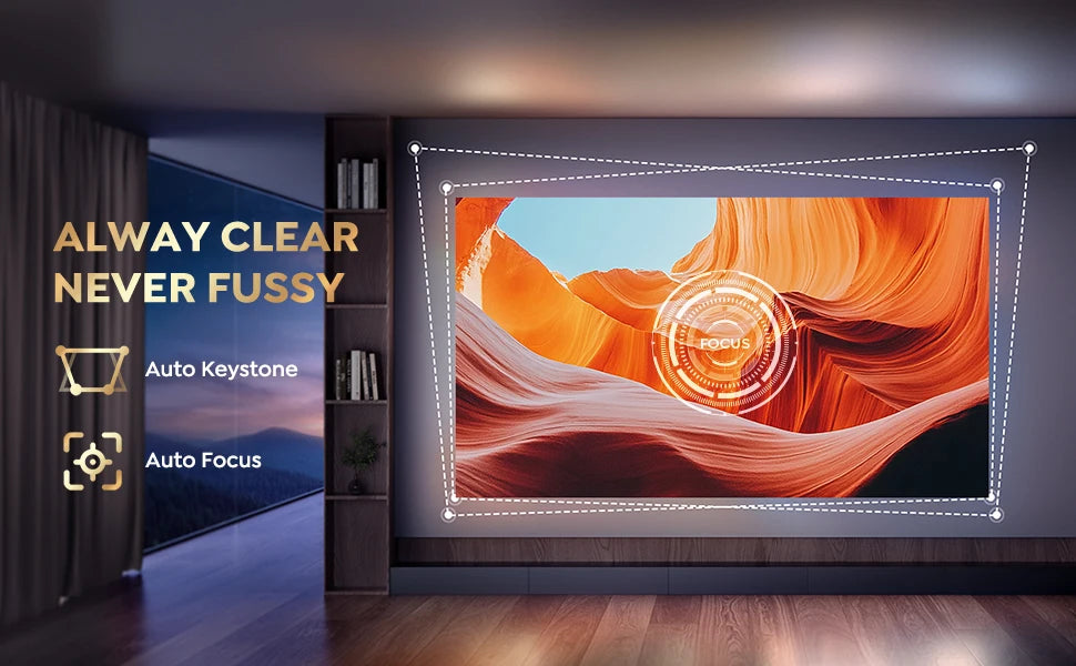 4K Smart Projector – 1600 ANSI, Android 12, WiFi 6, BT 5.2, Native 1080P