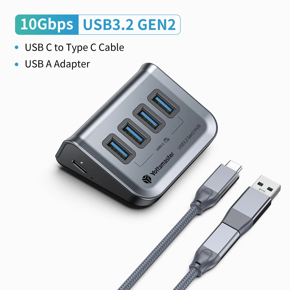 GA1 USB-C Hub with Power Supply – 7 Ports, 10Gbps High-Speed Data Transfer